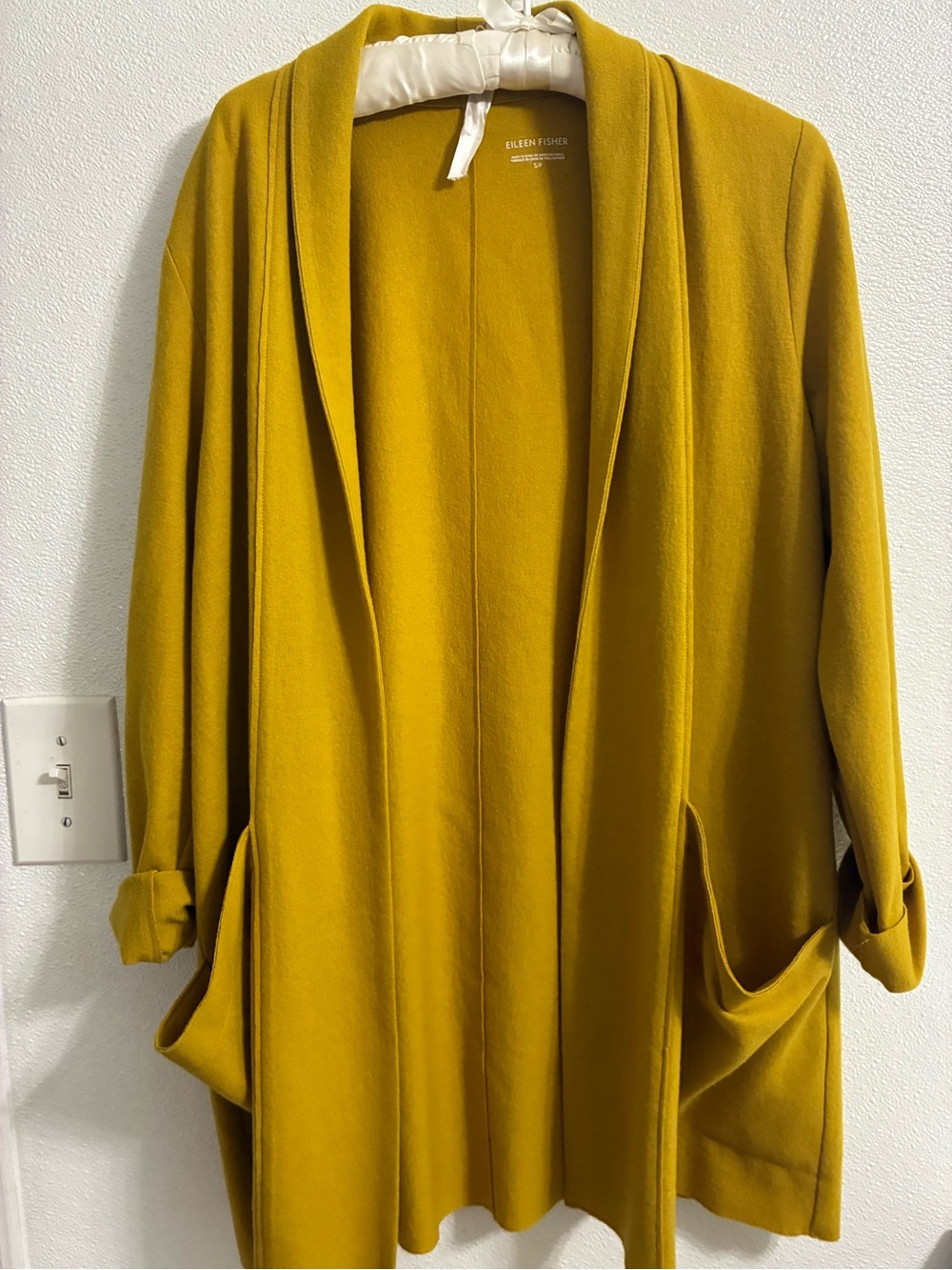 Eileen Fisher Wool Open-Front Cardigan in Mustard Yellow SP